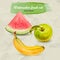 Watermelon, green apple and banana. Vector watercolor hand drawn fruit set.