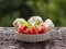 Watermelon and halloumi cheese on garden table