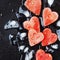 Watermelon hearts with ice cubes for Valentine\'s Day