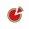 Watermelon icon, top view. Color cartoon emblem of piece of fruit in shape of round pizza. Flat illustration of healthy snack,