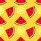 Watermelon and lemon fruits summer sunny pattern