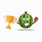 The Watermelon mascot character wins a boxing trophy. vector illustration