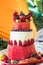 watermelon and melon cake decorated with fruit for wedding