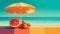 watermelon and orange under umbrella in summer beach illustration