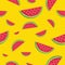 Watermelon pattern. Seamless watermelons isolated on yellow.
