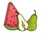 Watermelon and pear half cut cartoon