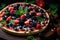 Watermelon Pizza With Yogurt With Strawberries, Raspberries And Blueberries And Mint. Generative AI