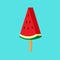 Watermelon with popsicle wooden sticks, Watermelon juicy slice ice cream, Vector Illustration