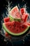 Watermelon ripe with flying splash