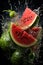 Watermelon ripe with flying splash