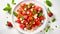 Watermelon salad with feta cheese and pine nuts, top view. Generative AI