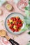 watermelon salad with fried haloumi cheese and mint