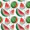 Watermelon slice fruit seamless patterns watercolor hand drawn illustration, fresh healthy food - natural organic food