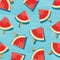 Watermelon slice on wooden. Summer time background banner.