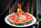 Watermelon sliced with sweet dried fish crispy shallot dip