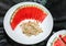 Watermelon sliced with sweet dried fish crispy shallot dip
