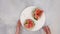 Watermelon slices on glass plate, close up video, flat lay