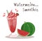 Watermelon smoothie and ripe freshy water melon vector on white color background.