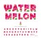 Watermelon summer bright font. Cartoon decorative alphabet. Glossy letters and numbers isolated on white. For package