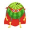 Watermelon superhero in cape amd mask icon isolated on white background. Vector illustration. Super hero fruit cartoon