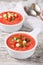 Watermelon tomato gazpacho in bowls