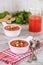 Watermelon tomato gazpacho in bowls