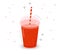 watermelon or tomato juice in a plastic cup. Realistic plastic cup with red juice