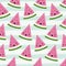 Watermelon triangle slice kawaii fruits pattern set on decorative lines color background