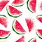 Watermelon watercolor seamless pattern. Bright tropical fruit isolated.