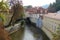 Watermill wheel on a small canal Certovka Devil`s Canal on Mala Strana, Prague, Czechia