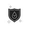 Waterproof black glyph icon. Water repellent coating concept. Impermeable protection, safety, barrier sign. Pictogram for web page