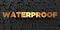 Waterproof - Gold text on black background - 3D rendered royalty free stock picture
