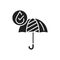 Waterproof open umbrella black glyph icon. Water repellent fashion accessory concept. Impermeable tool sign. Pictogram for web