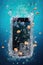 waterproof smartphone submerged in water with bubbles