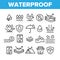 Waterproof, Water Resistant Materials Vector Linear Icons Set