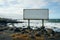 Waterside emptiness Billboard against sandy shore, overlooking the vast sea