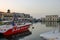 Waterside restaurants in early evening light at Old Venetian Harbor in Rethymnon