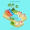 Waterslide 3d isometric summer vacation vector flat concept