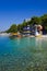 Waterslide and catamaran on beach