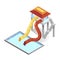 Waterslides and swimming pool isometric icon. Water attraction pipes, slides in waterpark.