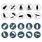 Watersports round icons set.