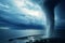 Waterspout tornado lifting water jets on the ocean