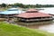 Watery parking lot boat and restaurant floating Yarinacocha lake, Pucallpa