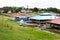 Watery parking lot boat and restaurant floating Yarinacocha lake, Pucallpa,