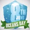 Watery Shield Design Promoting Marine Protection for World Oceans Day, Vector Illustration