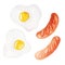 Wattercolor egg and sausage illustration. Breakfast. For design, card, print or background