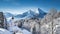 Watzmann mountain with pilgrimage church of Maria Gern in winter