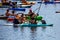 Wausau, Wisconsin, USA, July, 30, 2022: 8th Annual Paddle Pub Crawl on Lake Wausau and the Wisconsin River, Kayakers enjoy the