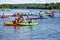 Wausau, Wisconsin, USA, July, 30, 2022: 8th Annual Paddle Pub Crawl on Lake Wausau and the Wisconsin River, Kayakers enjoy the