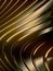 Wave band abstract background. Golden reflections on dark metallic surface. 3d rendering